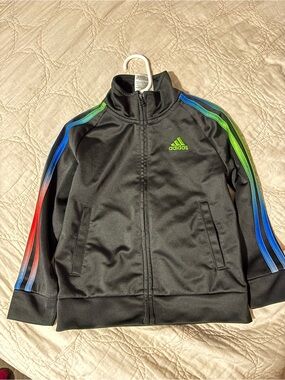 adidas Black Track Jacket with Multicolor Sleeve Stripes